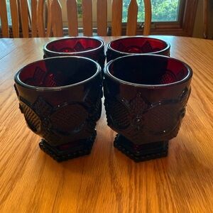 Set of 4 Red Avon Cape Cod Footed Glasses